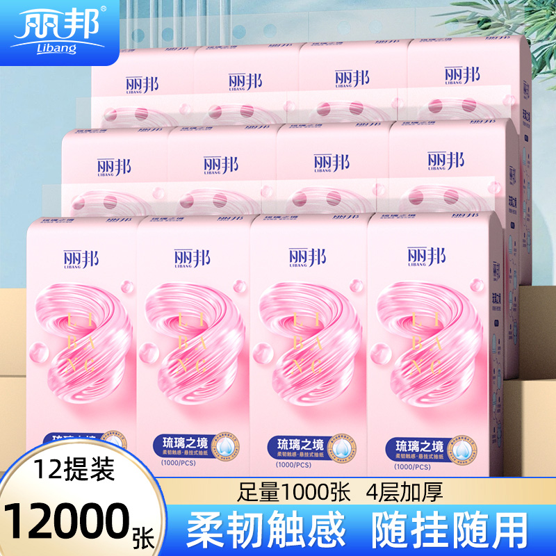 丽邦悬挂式抽纸1000张整箱家用实惠装餐巾卫生纸抽挂式擦手纸巾