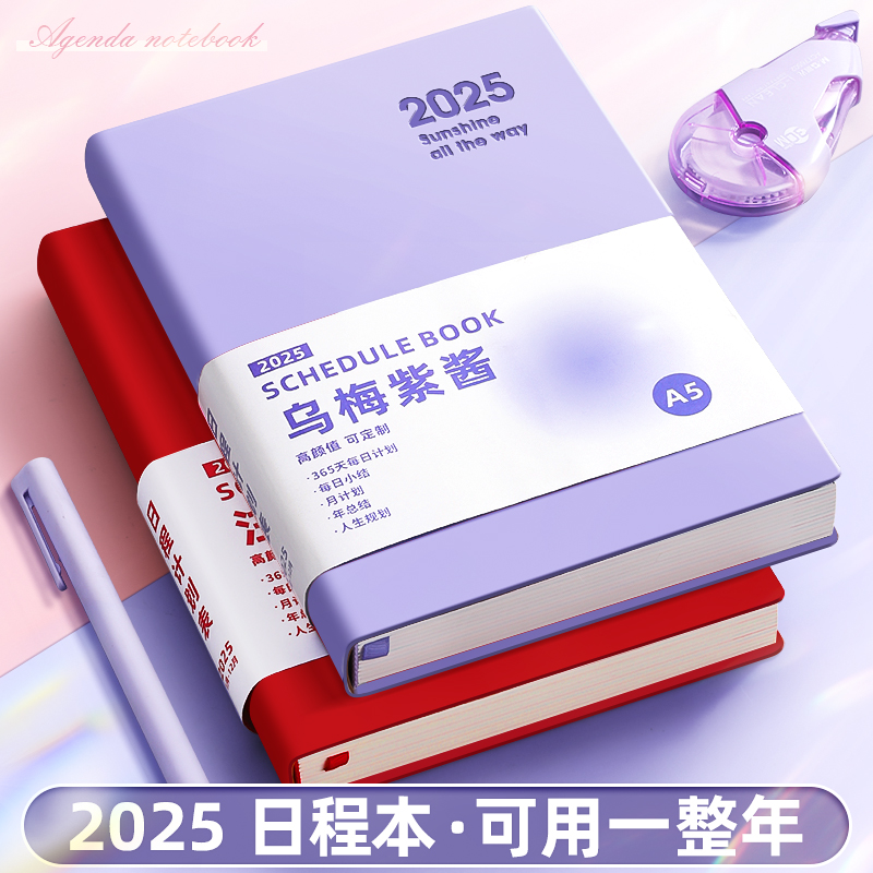 2025年日程本计划本时间管理记事本子笔记本日历本自律打卡本加厚一日一页效率工作管理表每日时间管理手帐本