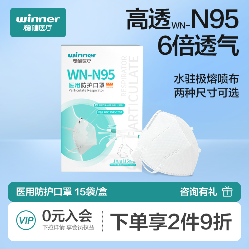 稳健医疗n95型医用防护口罩灭菌独立包装高透医疗白色口罩头戴式