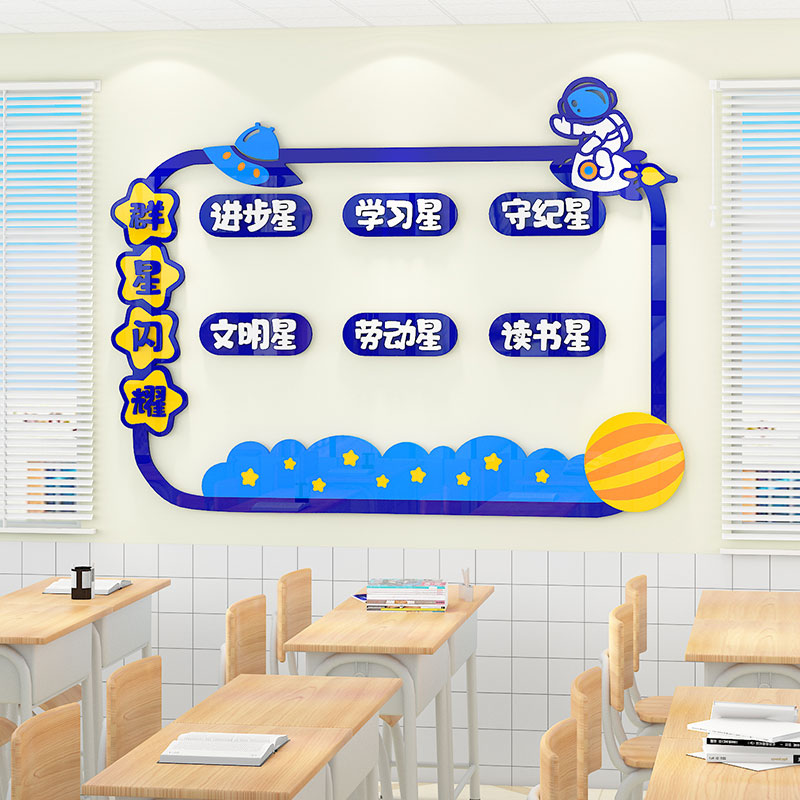 班级之星照片墙教室氛围布置小学文化墙面装饰每周评比栏墙贴纸3d