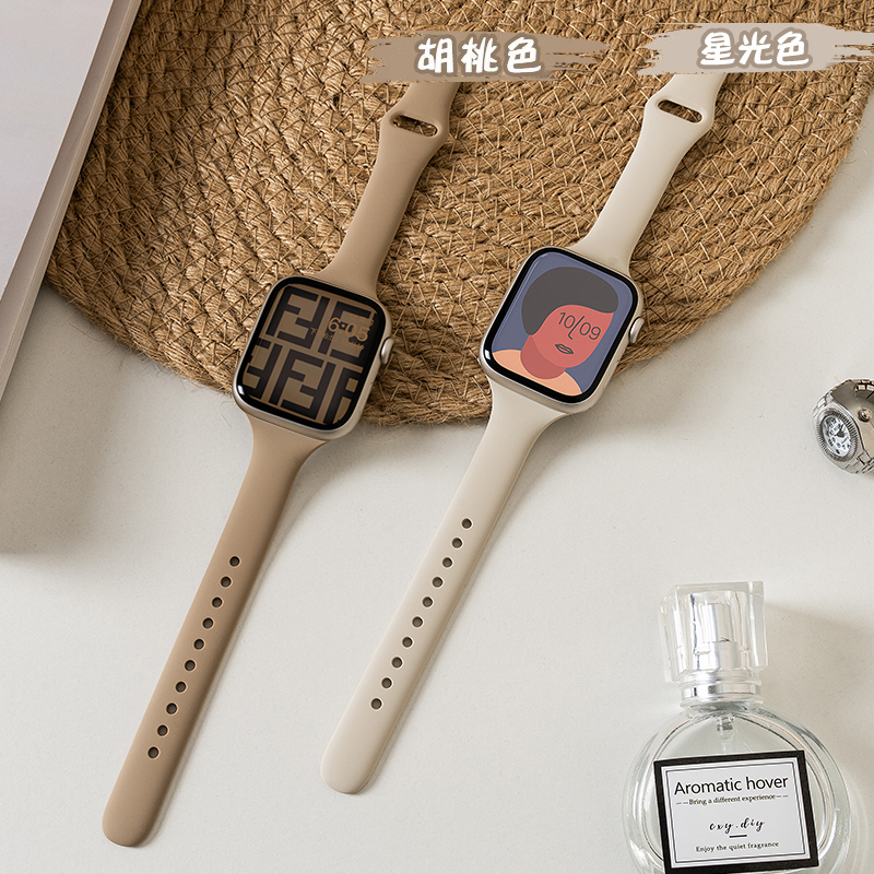 适用applewatch10表带iwatch9苹果S10手表S9硅胶S8新款8运动SE女生S7夏7腕带可爱小蛮腰细高级感男创意watchs