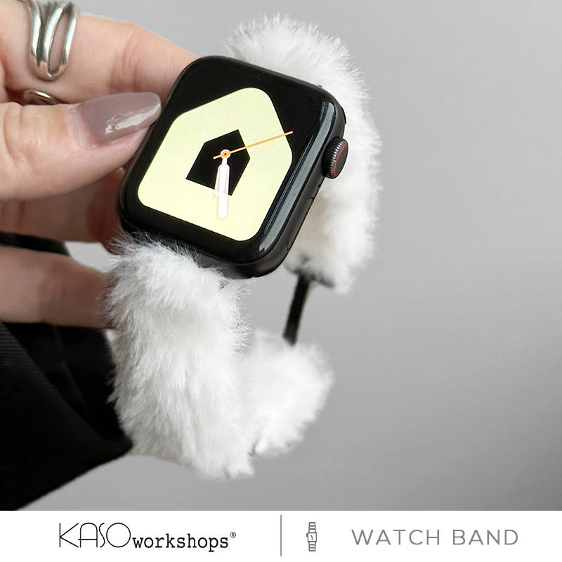 KASOworkshops秋冬新款兔毛毛绒iwatch表带磁吸适用苹果手表applewatch高级感9女款小红书毛呢小众创意美拉德