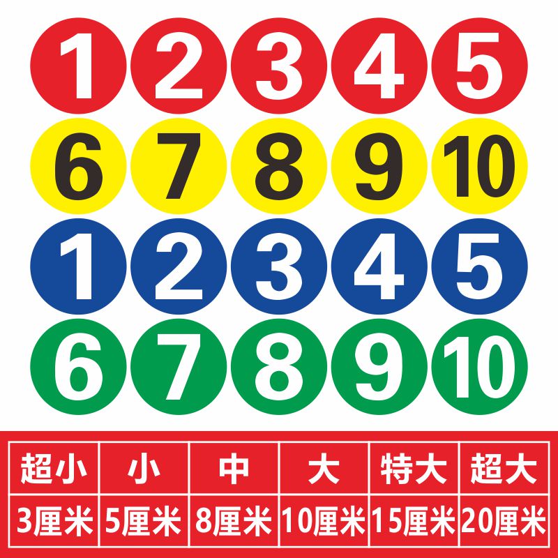 防水pvc数字贴纸编号桌号5厘米圆形1到100数字贴设备餐桌编号牌序号储物柜号码比赛数字编号不粘胶号码牌定制