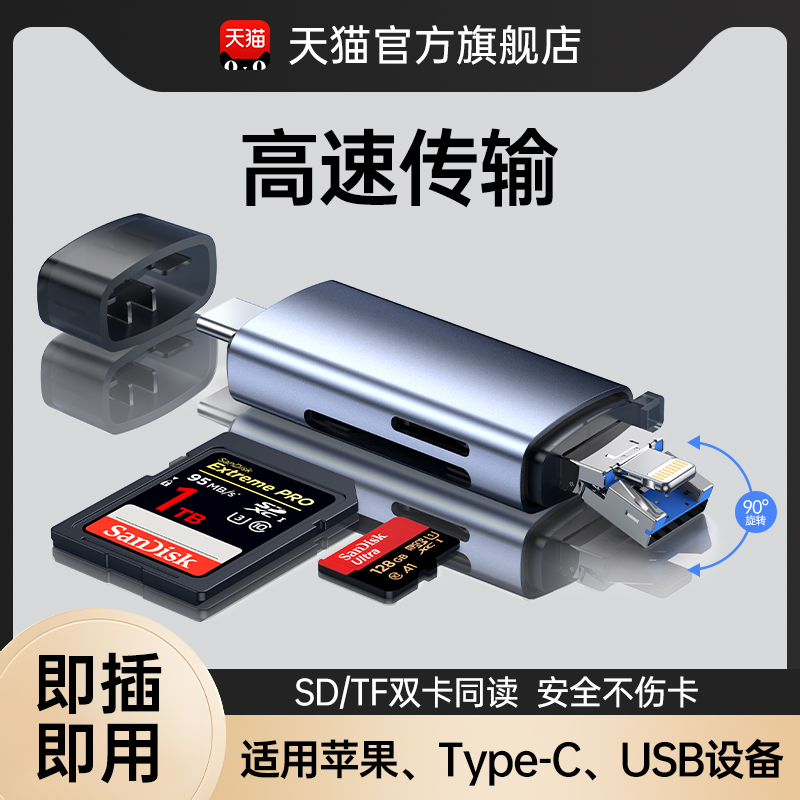 能适usb3.0高速读卡器储存卡适用苹果iphone15手机单反相机sd卡tf卡万能多功能内存卡转接typec电脑U盘通用