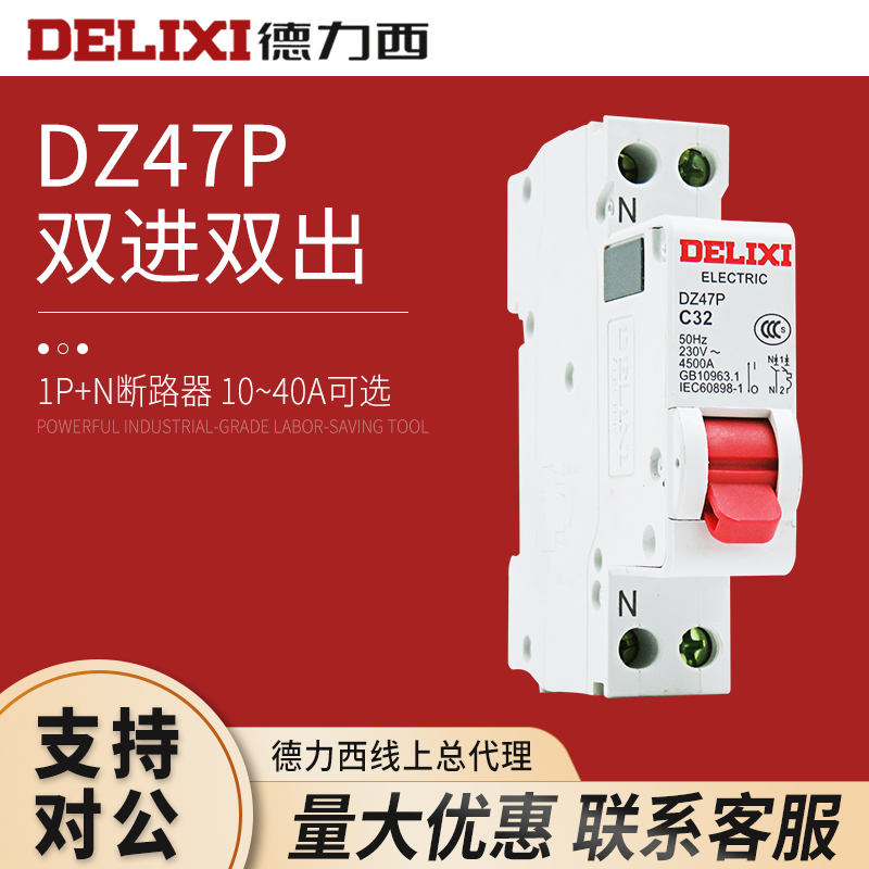 德力西 DZ47P 1P+N 空气开关漏电保护器断路器小型断路器双进双出