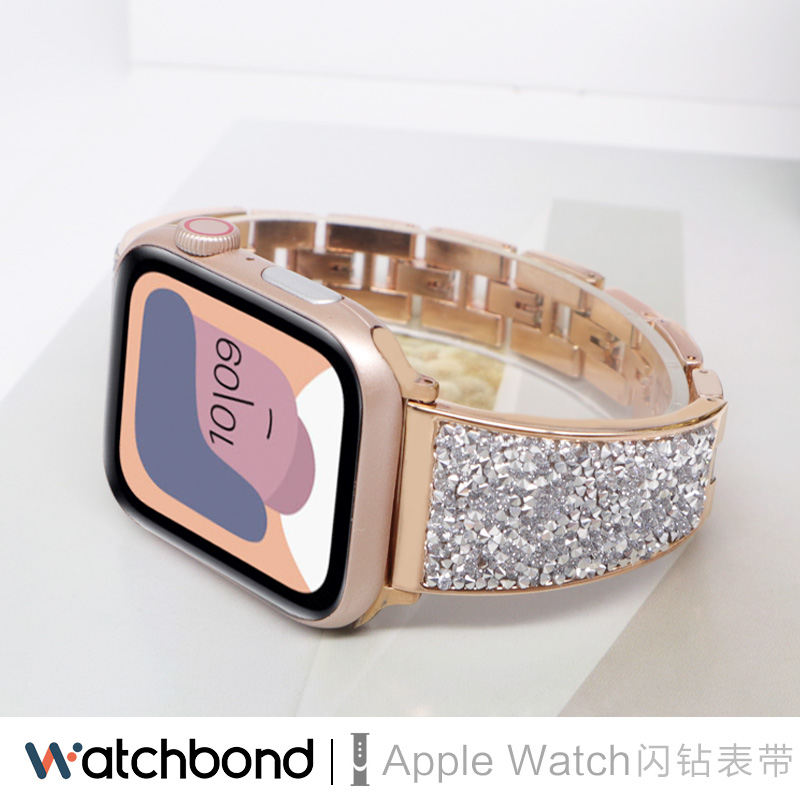 适用苹果手表applewatch7镶钻款施华洛表带满钻iwatchSE\/6\/5\/4\/3\/2表带轻奢时尚潮牌休闲42mm38\/44series个性