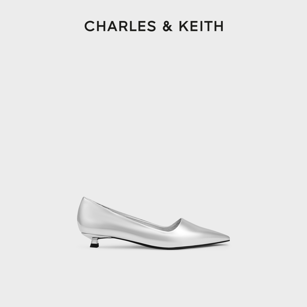 CHARLES&KEITH24秋季新款CK1-61720209尖头猫跟通勤低跟浅口单鞋