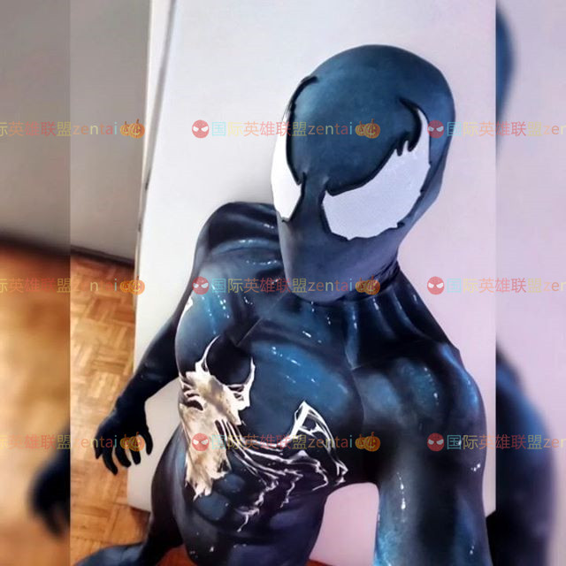 成人儿童男款动漫电影毒液蜘蛛侠连体紧身衣Symbiote Cosplay套装