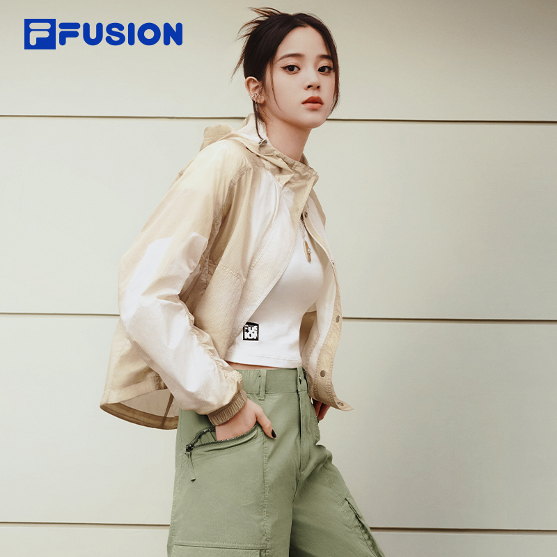 欧阳娜娜同款 FILA FUSION斐乐潮牌连帽外套女2024新款宽松防晒衣