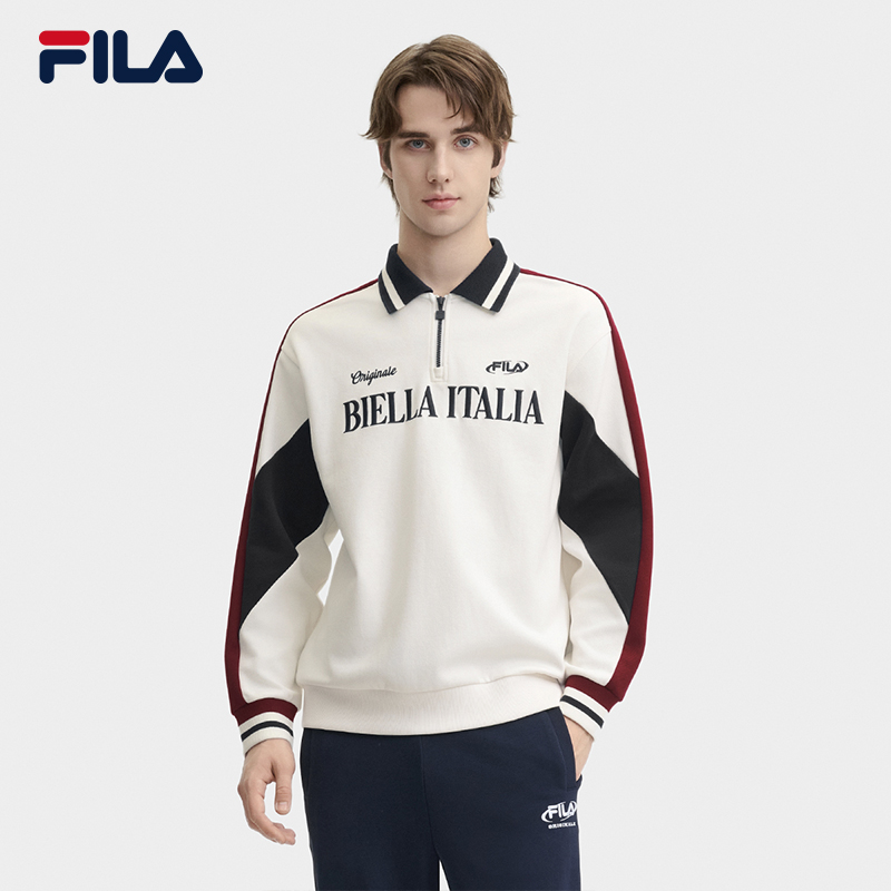 FILA 斐乐官方男子长袖POLO衫2024冬新款休闲半开襟拼色卫衣