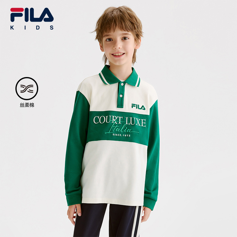 FILA KIDS斐乐童装男大童长袖POLO衫2024冬新款儿童舒适纯棉上衣