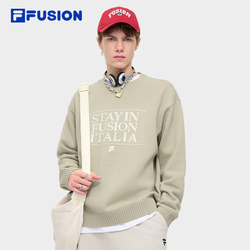 FILA FUSION斐乐潮牌情侣款编织衫2024秋季新款休闲上衣宽松毛衣