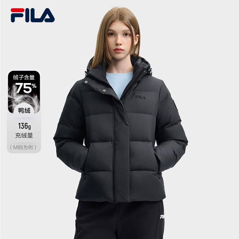 FILA 斐乐官方女士羽绒服2024冬季新款时尚休闲简约基础连帽外套