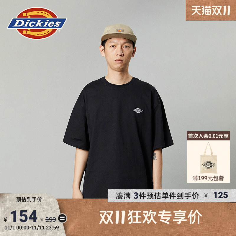 Dickies24春夏新品全棉汗布单色刺绣logo徽章圆领短袖T恤男女情侣