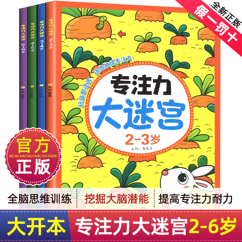 专注力大迷宫全套4册2-3-4-5-6岁训练书儿童益智训练书幼儿高难度闯关找不同注意力思维训练给孩子提高视觉培养思维逻辑图画捉迷藏