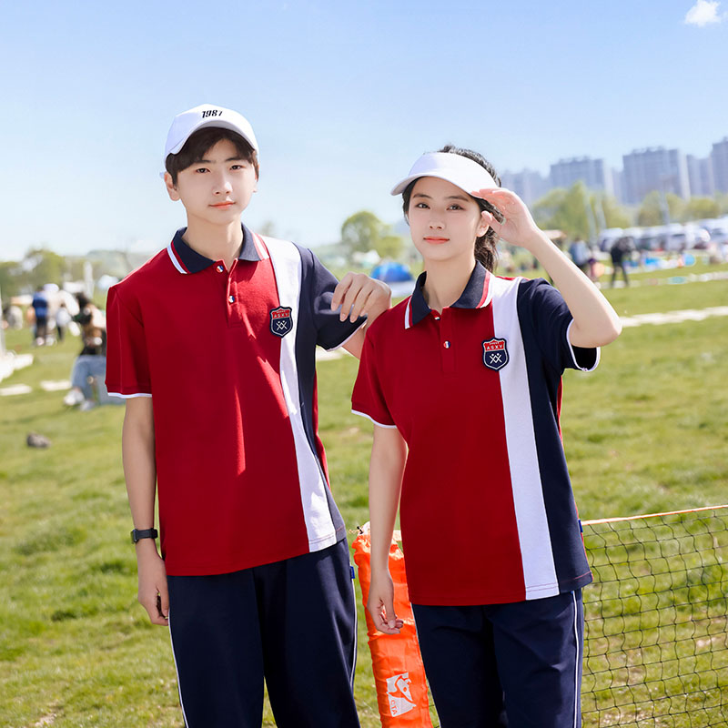 初中学生校服班服短袖单T纯棉polo衫小学生上衣高中打底衫t恤夏季