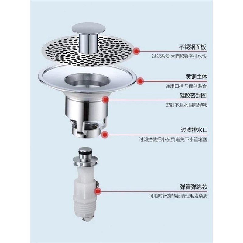 直销新品小口径洗手盆漏水塞脸z池面盆下水器防堵过滤防返臭弹跳