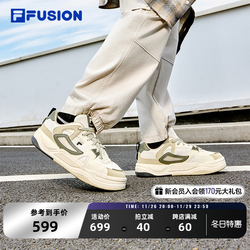 FILA FUSION斐乐男鞋BANK II轻便运动板鞋女2024秋冬款休闲运动鞋