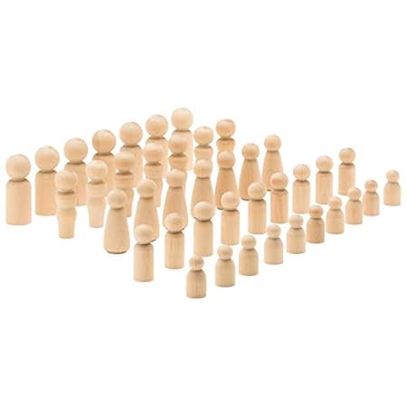 Wood Peg Doll Set， 40 Piece Wood Peg Family (Toy Peg Peop