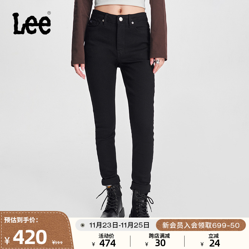 Lee24秋冬新品419紧身高腰显瘦五袋款黑色女牛仔裤潮LWB100419205