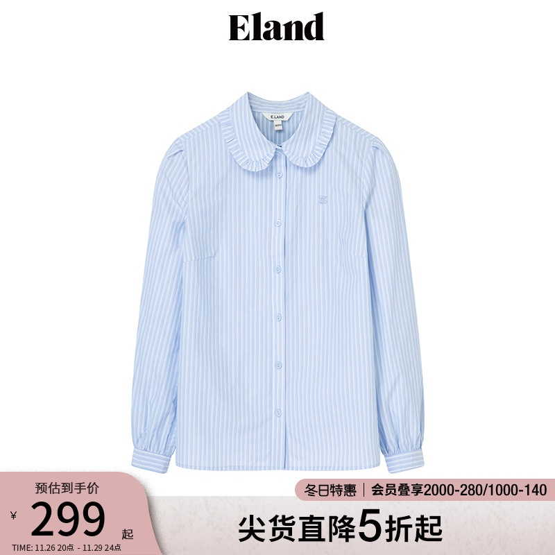 Eland衣恋衬衫女基础款娃娃领甜美学院风棉感舒适衬衣上衣24夏季