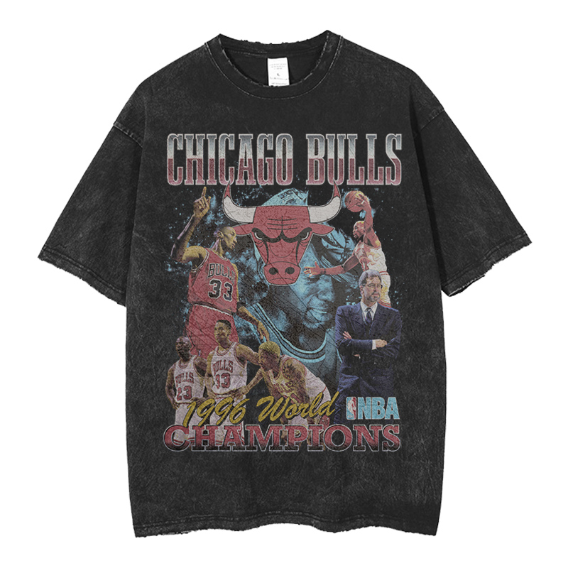 Chicago Bulls Champ Vintage Tee 洗水做旧磨边复古宽松嘻哈短袖