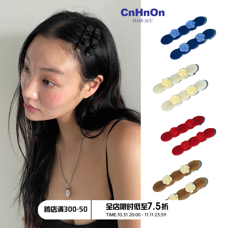 【 CnHnOn脂肪商店 】复古甜美奶油玫瑰花韩国小众质感发夹刘海夹