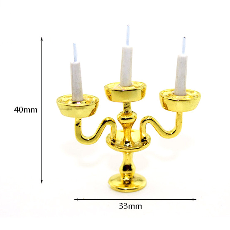 1：12娃娃屋配件dollhouse 迷你三头蜡烛模型仿真生活场景