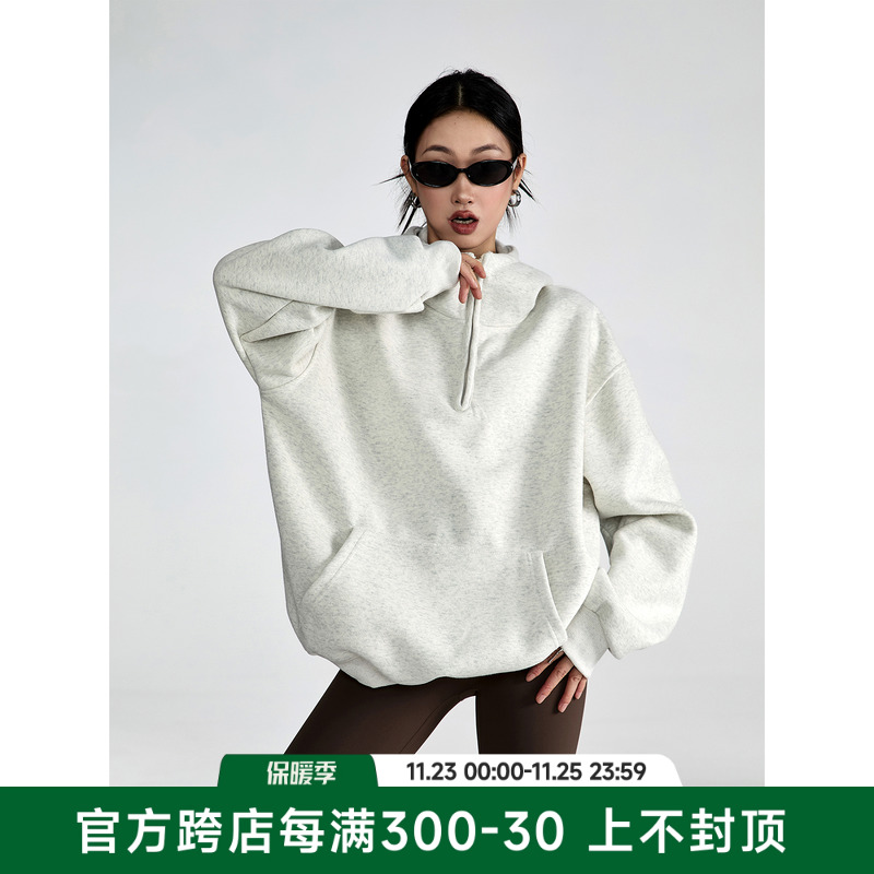 ICH MODE 美式连帽灰色卫衣女款秋冬季外套上衣2024新款oversize