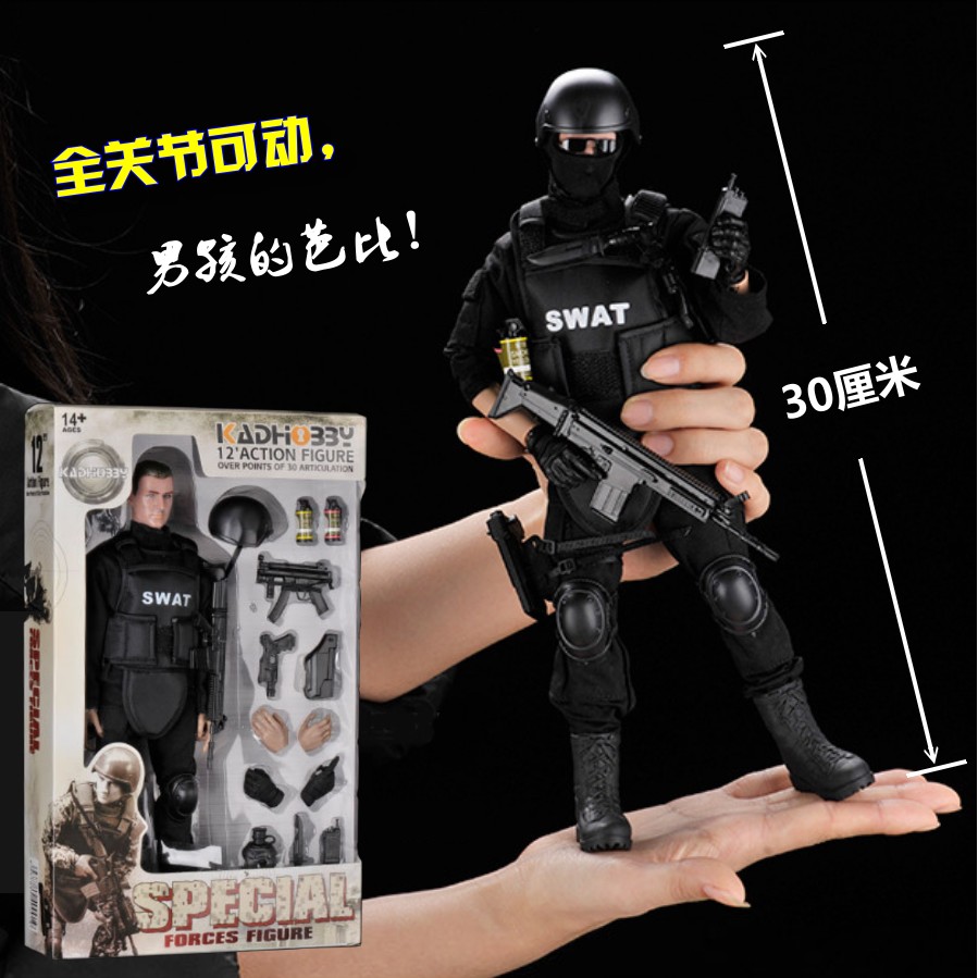 1\/6 SWAT特警兵人模型 警察士兵玩偶可动手办 男生玩具创意礼物