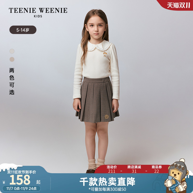 TeenieWeenie Kids小熊童装24秋款女童翻领花边刺绣套头打底衫T恤