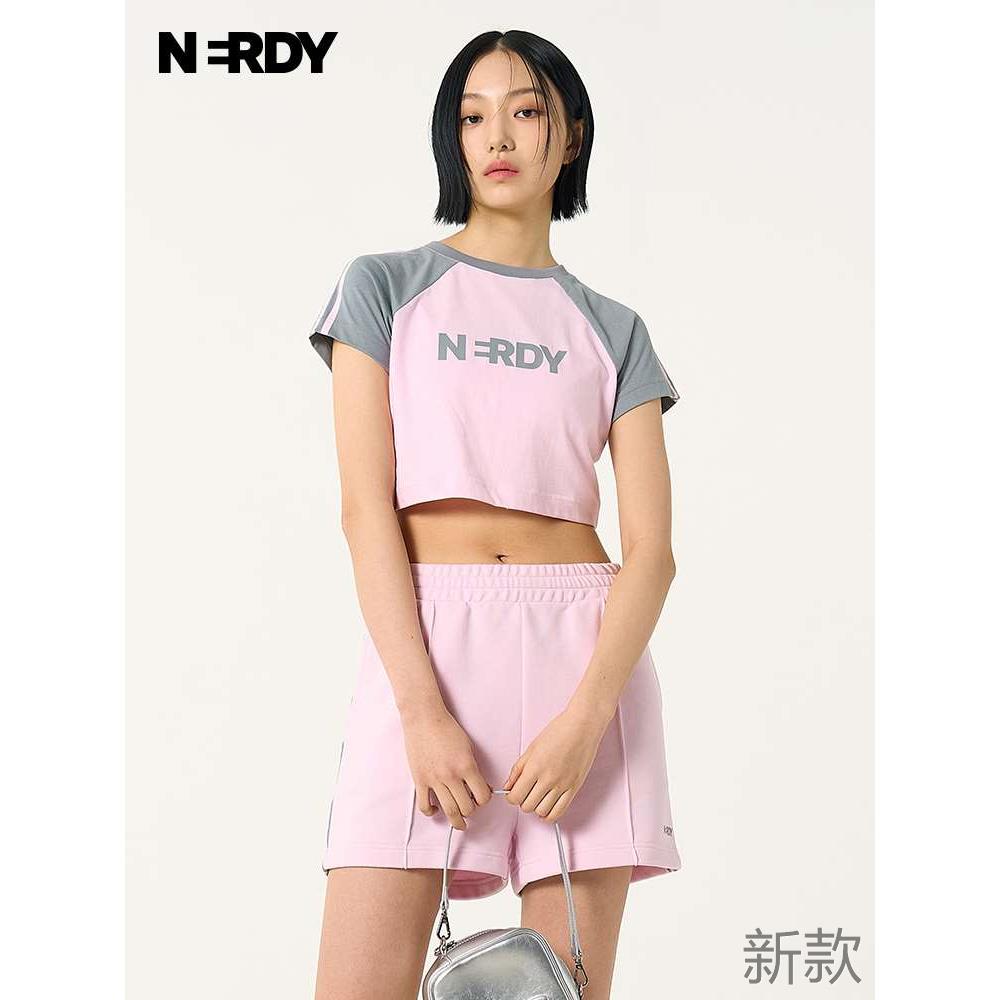 NERDY20夏季女新款24生短款肩部双杠运动休闲短袖T恤短裤套新款