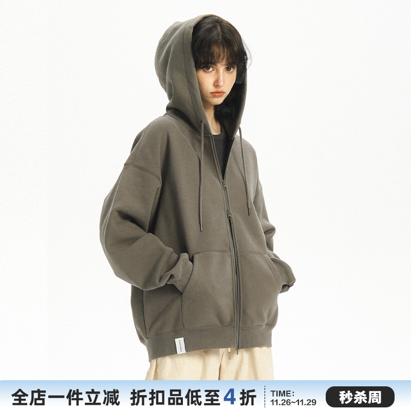 714street重磅美式连帽卫衣男女2024春秋情侣装拉链开衫运动外套