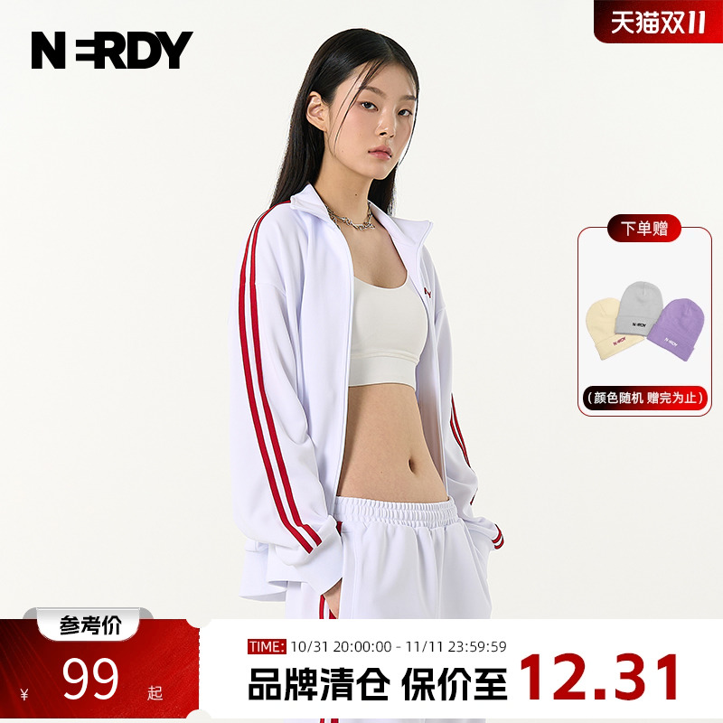 NERDY2024秋装新款情侣同款宽松休闲经典双杠运动套装女外套短裤