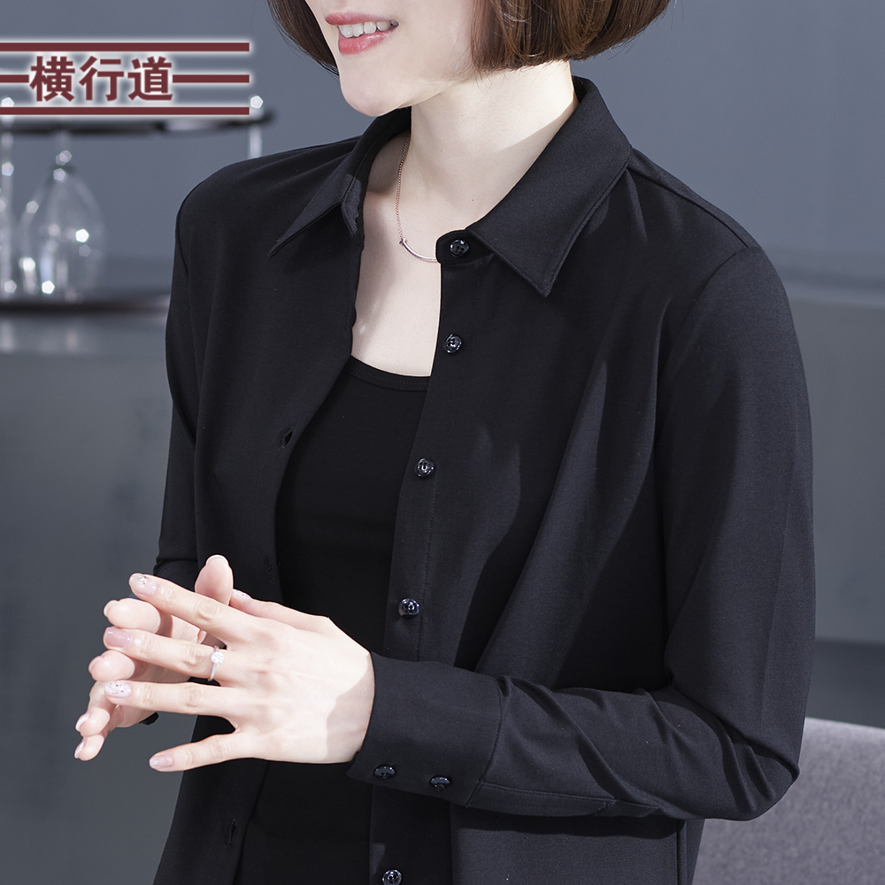 秋季2024新款黑色衬衣女外套休闲长袖纯色宽松上衣服大码衬衫外穿