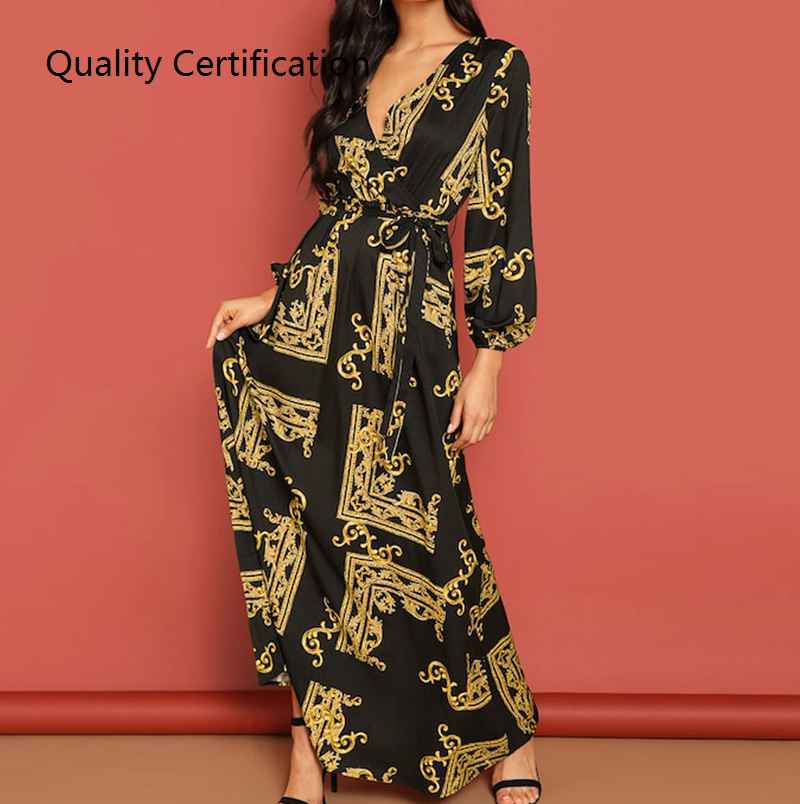 lantern Sleeve Wrap Dress Casual Ladies Dresses