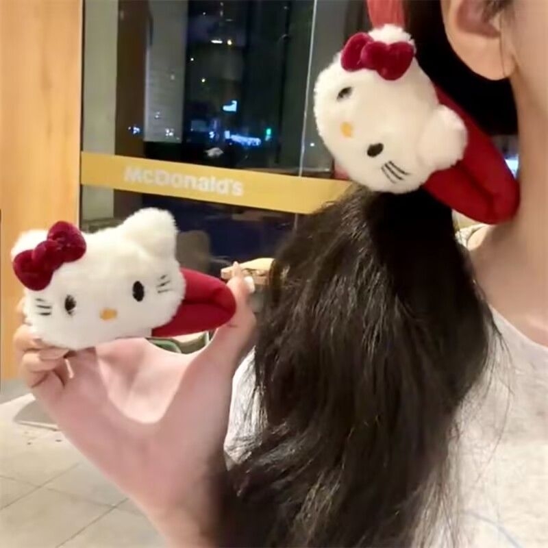 可爱红kt猫掰掰夹发圈毛绒HelloKitty蝴蝶结发夹少女BB夹刘海洗脸