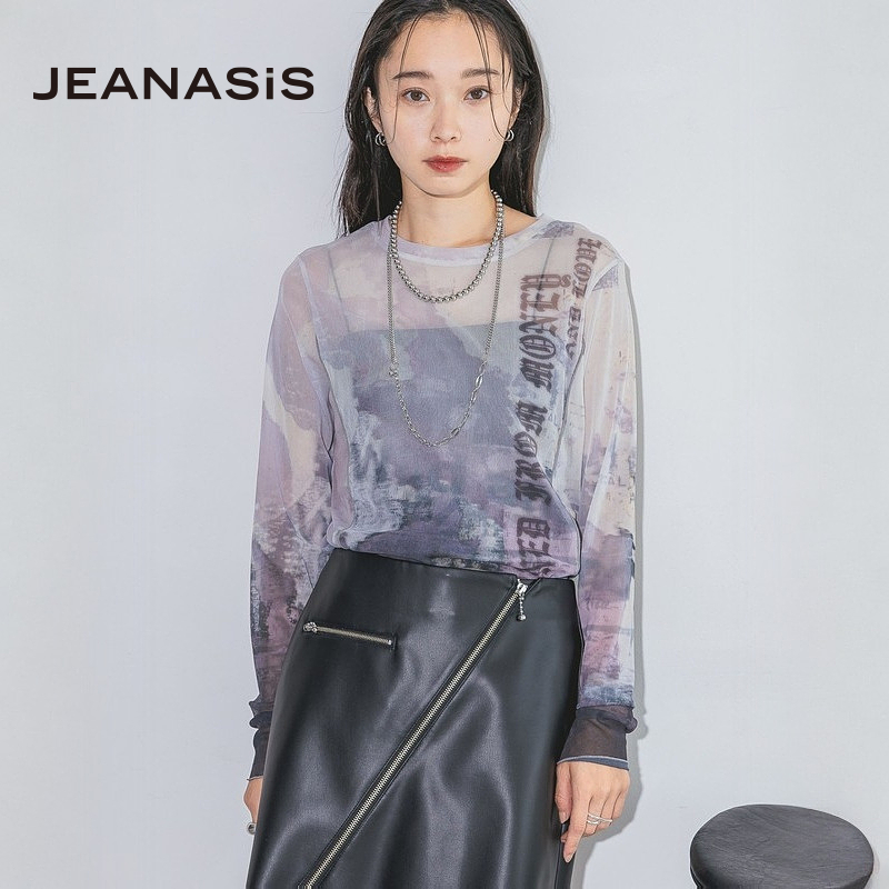 JEANASIST恤女24秋冬季新款时尚晕色字母印花内搭打底衫151429