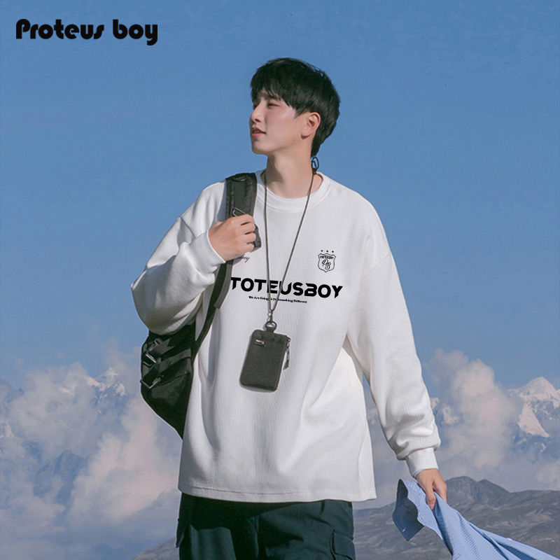 ProteusBoy卫衣男春秋冬季2024新款男生韩版简约圆领内搭加绒长袖