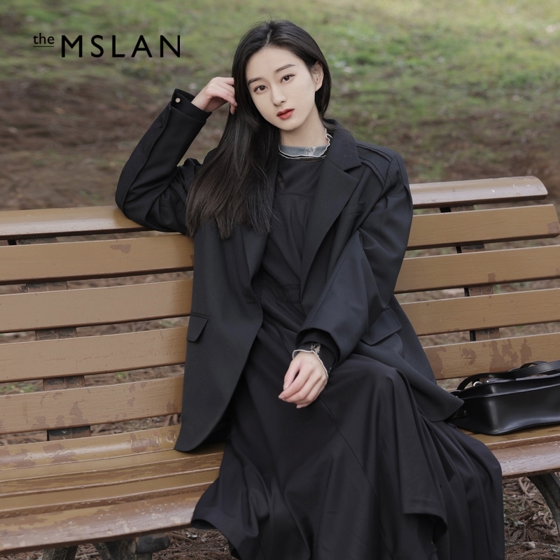 【羊毛西装】MSLAN早秋博主同款黑色优雅翻领西服外套MEAM2507