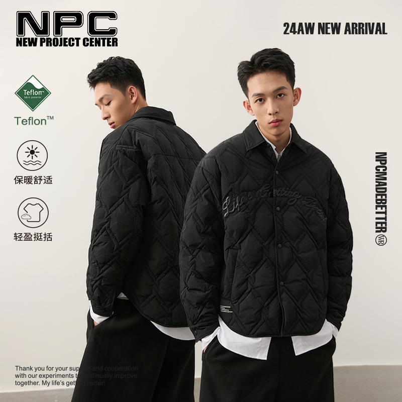 NPC潮牌字母刺绣90白鸭绒菱形格纹翻领羽绒服男三防保暖NP48DJ33