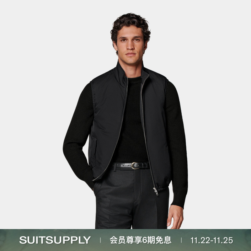 24秋冬新款SUITSUPPLY黑色科技面料男士拉链背心马甲休闲