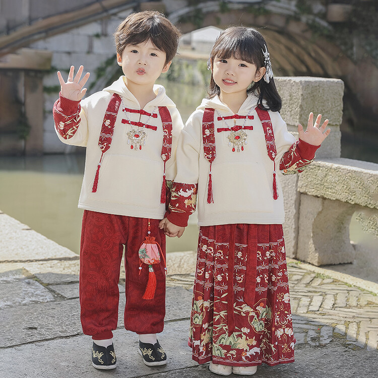 幼儿园汉服秋冬中国风唐装儿 童班服马面裙套装小学生元旦演出服