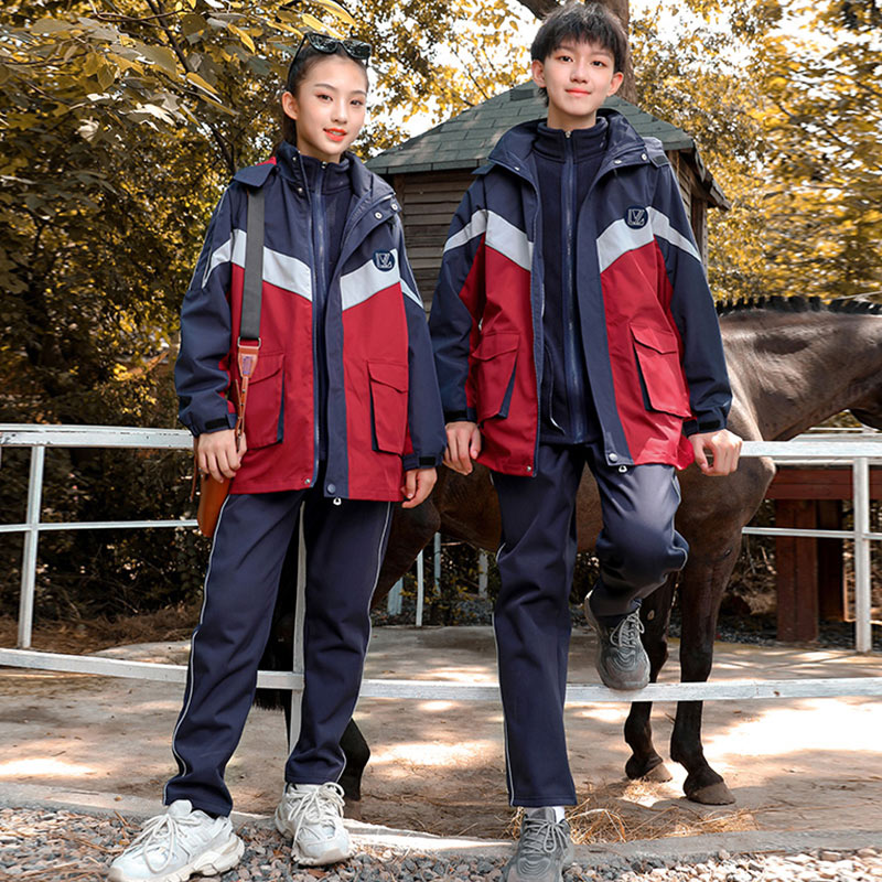 初中冲锋衣三合一校服套装高中生三件套秋冬装小学生班服加绒加厚