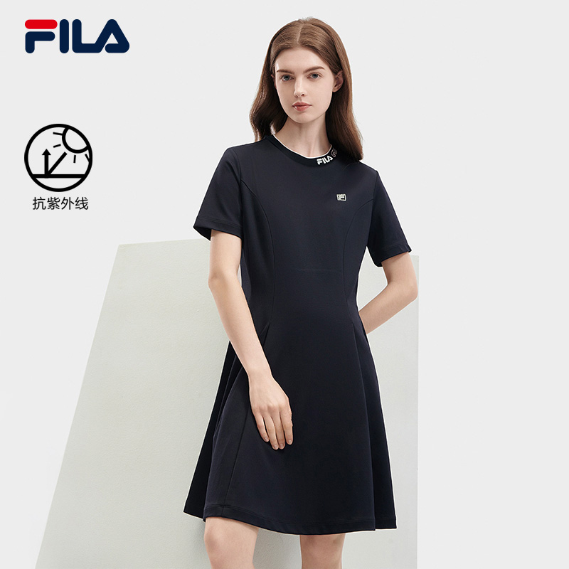 FILA 斐乐官方女子针织连衣裙2024夏新款时尚休闲基础防晒收腰裙