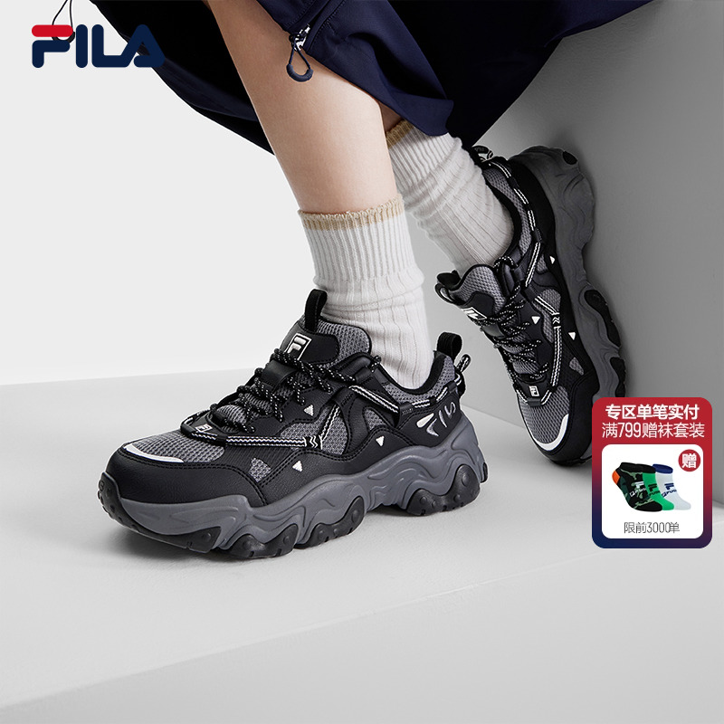 FILA 斐乐女鞋猫爪鞋5代老爹鞋运动鞋2024冬季新款黑色鞋子休闲鞋