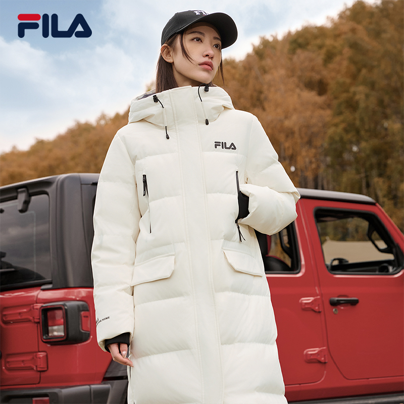 FILA 斐乐官方女士长款羽绒服2024冬季新款休闲舒适保暖连帽外套