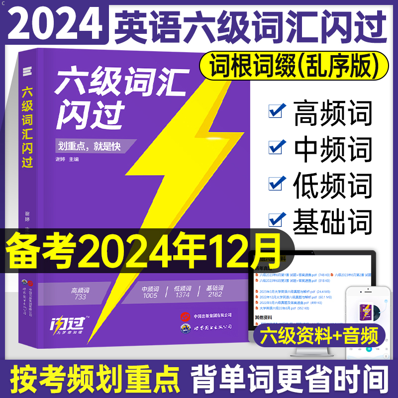 巨微大学英语六级考试备考2024年12月词汇闪过历年真题试卷词汇书资料电子版试题卷子套卷星火全国等级4练习题24单词专项训练6级四