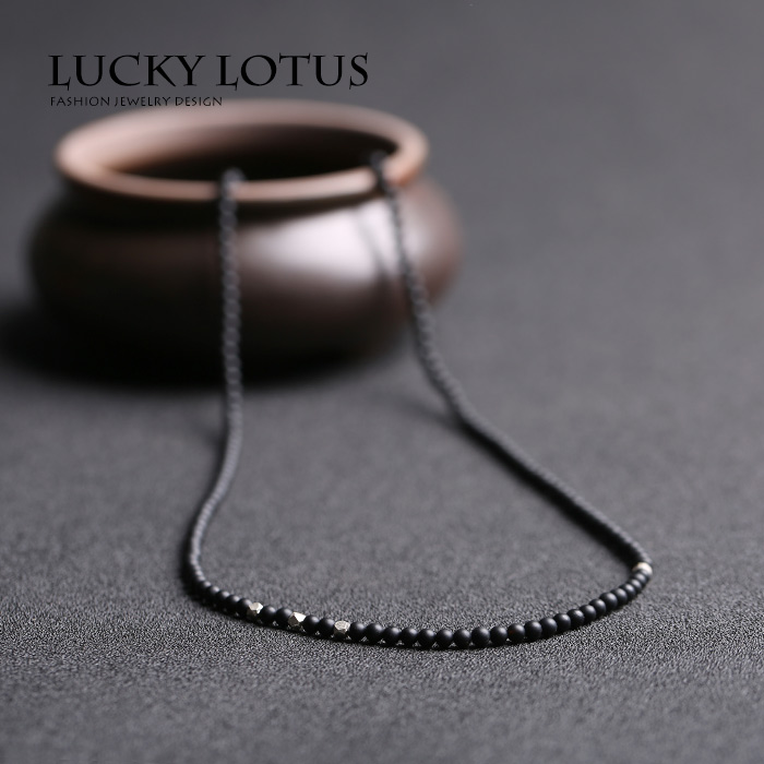 LUCKYLOTUS新款磨砂黑玛瑙纯银项链新品男女个性欧美手链款包邮