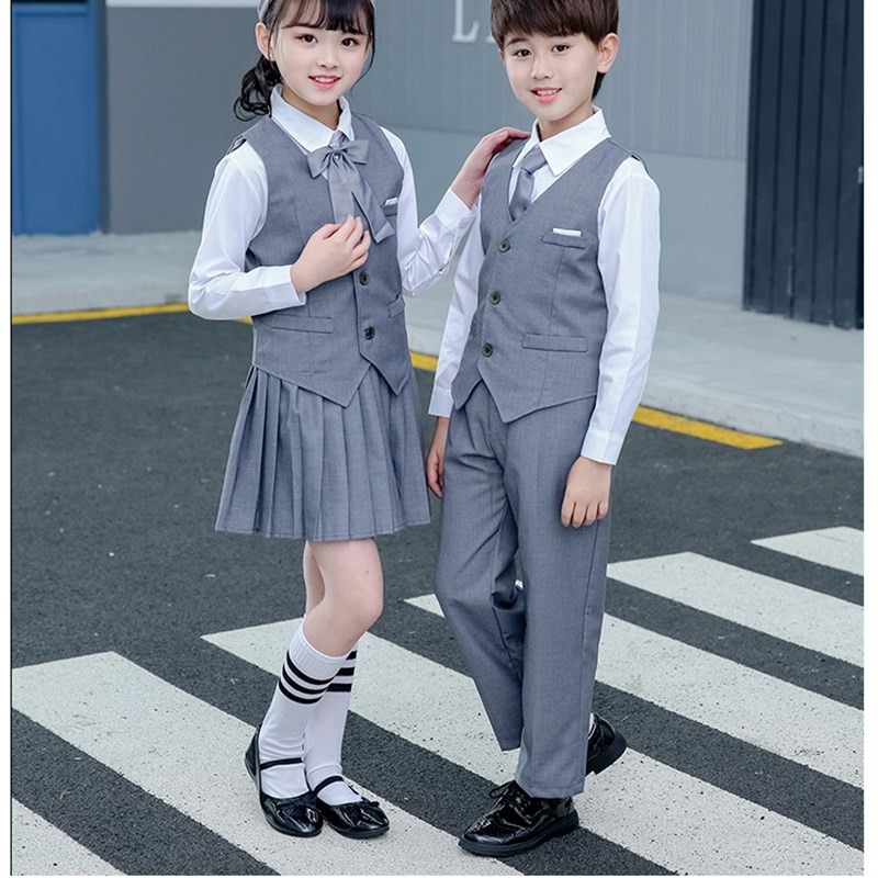 纯棉秋冬中小学生大合唱演出服校服班服男女表演礼服西装马甲套装